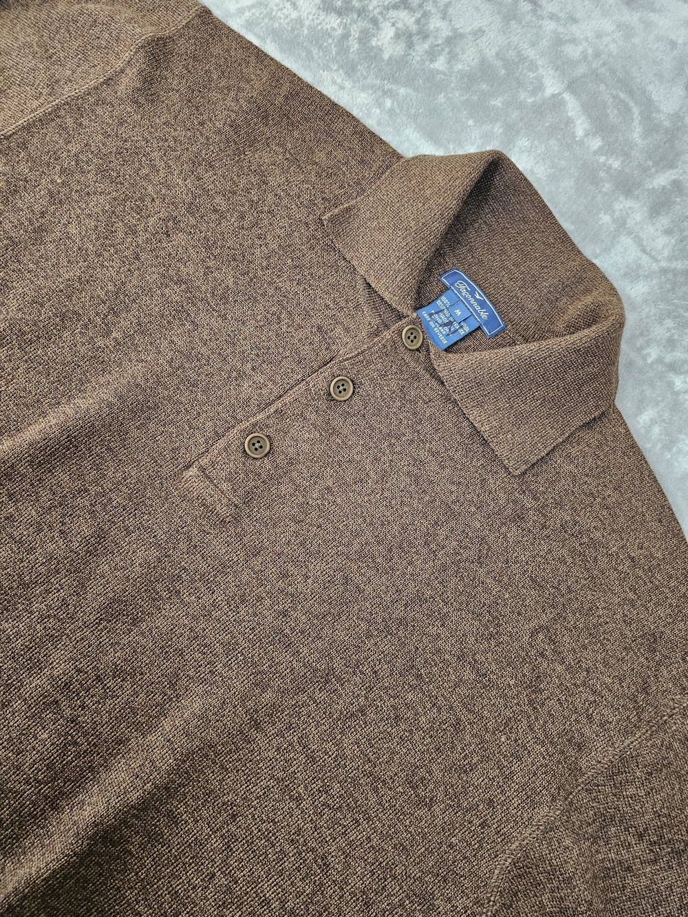 VTG Façonnable Men's M Brown 100% Wool Long Sleeve Polo Button Sweater France